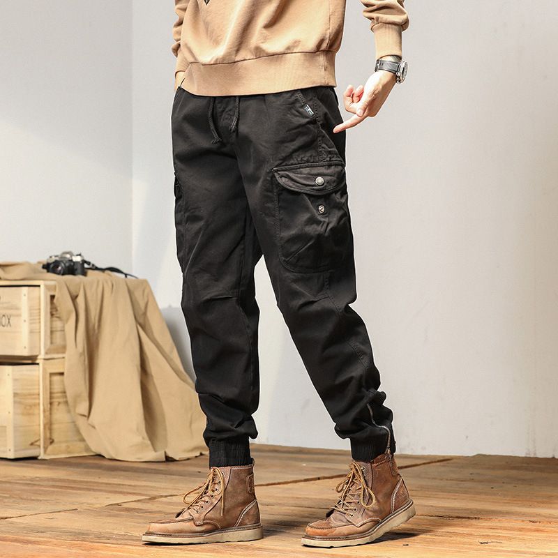 New Men Streetwear Zipper Leg Skinny Work Joggers Casual Trousers Multi Pockets Cotton Cargo Pants Jeans
