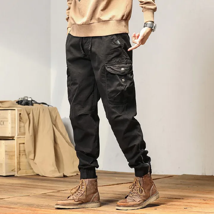 New Men Streetwear Zipper Leg Skinny Work Joggers Casual Trousers Multi Pockets Cotton Cargo Pants Jeans