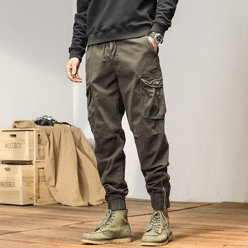 New Men Streetwear Zipper Leg Skinny Work Joggers Casual Trousers Multi Pockets Cotton Cargo Pants Jeans