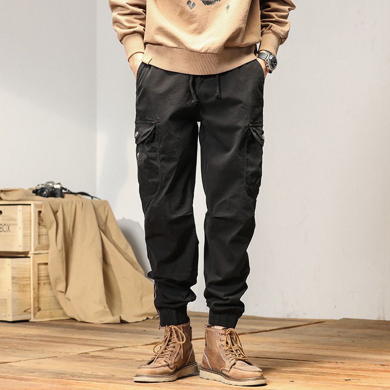 New Men Streetwear Zipper Leg Skinny Work Joggers Casual Trousers Multi Pockets Cotton Cargo Pants Jeans