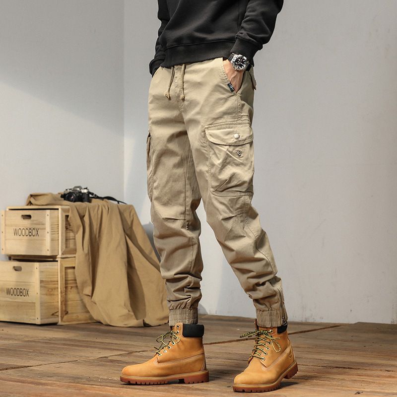 New Men Streetwear Zipper Leg Skinny Work Joggers Casual Trousers Multi Pockets Cotton Cargo Pants Jeans