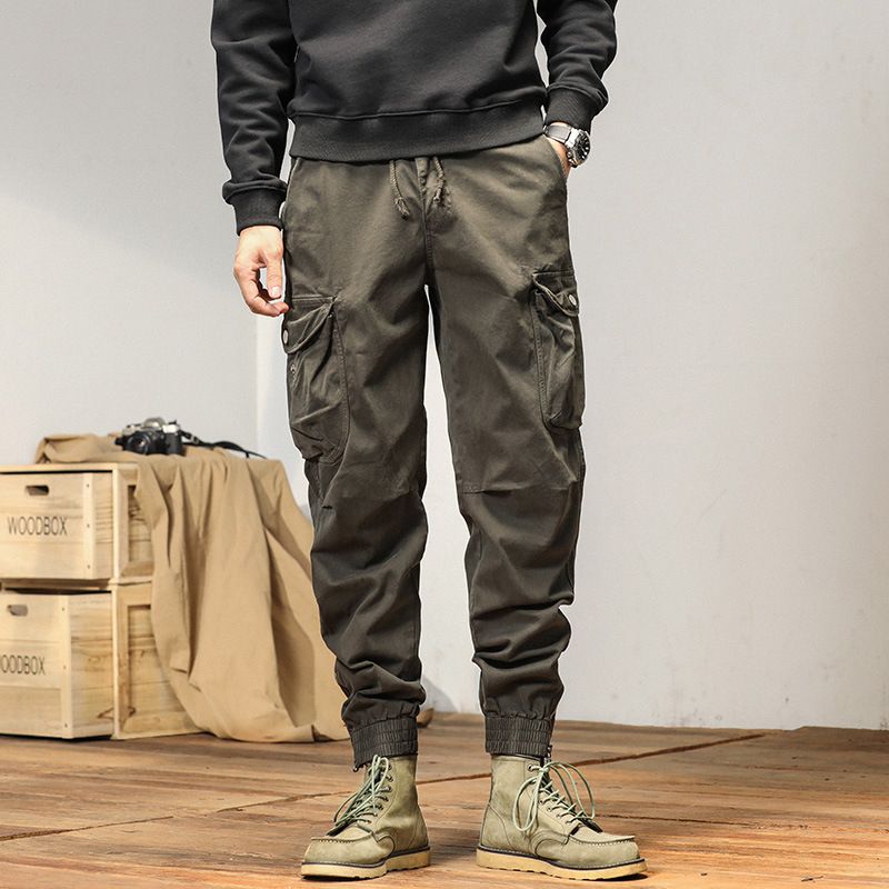New Men Streetwear Zipper Leg Skinny Work Joggers Casual Trousers Multi Pockets Cotton Cargo Pants Jeans