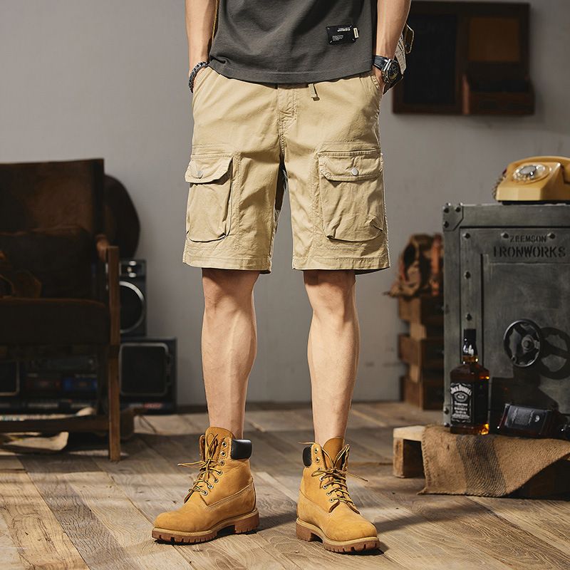 Thin Pocket Workwear Shorts Men's Streetwear Loose Solid Color Fifth Pants Men Cargo Shorts