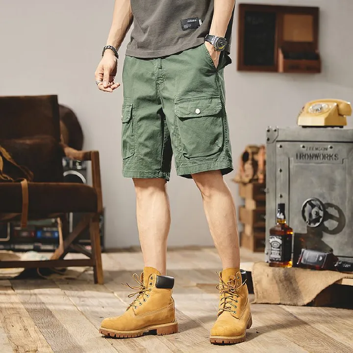 Thin Pocket Workwear Shorts Men's Streetwear Loose Solid Color Fifth Pants Men Cargo Shorts
