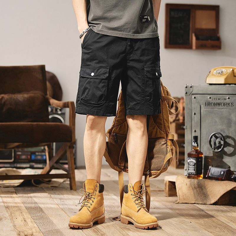 Thin Pocket Workwear Shorts Men's Streetwear Loose Solid Color Fifth Pants Men Cargo Shorts