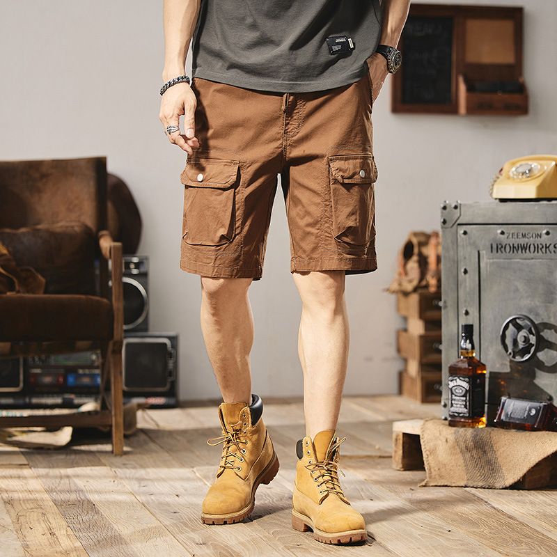 Thin Pocket Workwear Shorts Men's Streetwear Loose Solid Color Fifth Pants Men Cargo Shorts