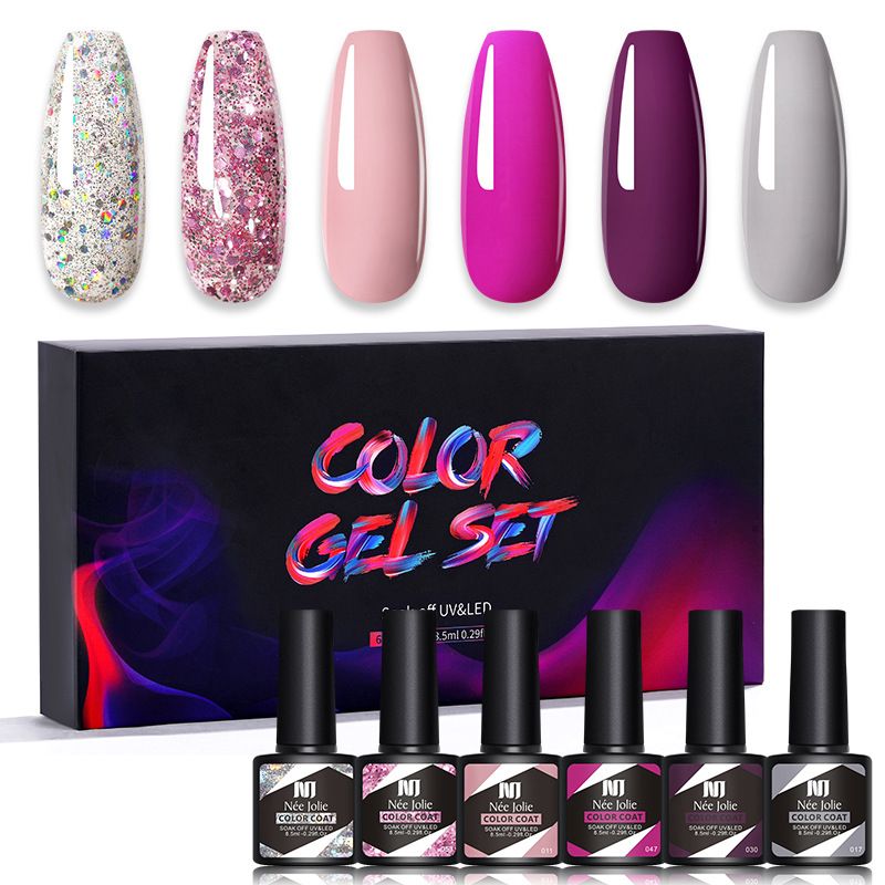 6PCS/SETS 8.5ML Gel Nail Polish Purple Green Series Color Semiperment Led UV Varnish Hybrid Matt Top Base Coat Nail Art Manicure