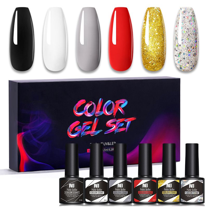 6PCS/SETS 8.5ML Gel Nail Polish Purple Green Series Color Semiperment Led UV Varnish Hybrid Matt Top Base Coat Nail Art Manicure