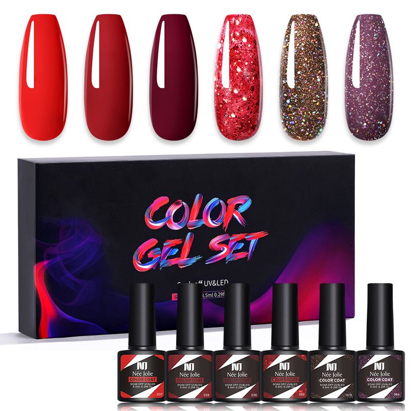 6PCS/SETS 8.5ML Gel Nail Polish Purple Green Series Color Semiperment Led UV Varnish Hybrid Matt Top Base Coat Nail Art Manicure