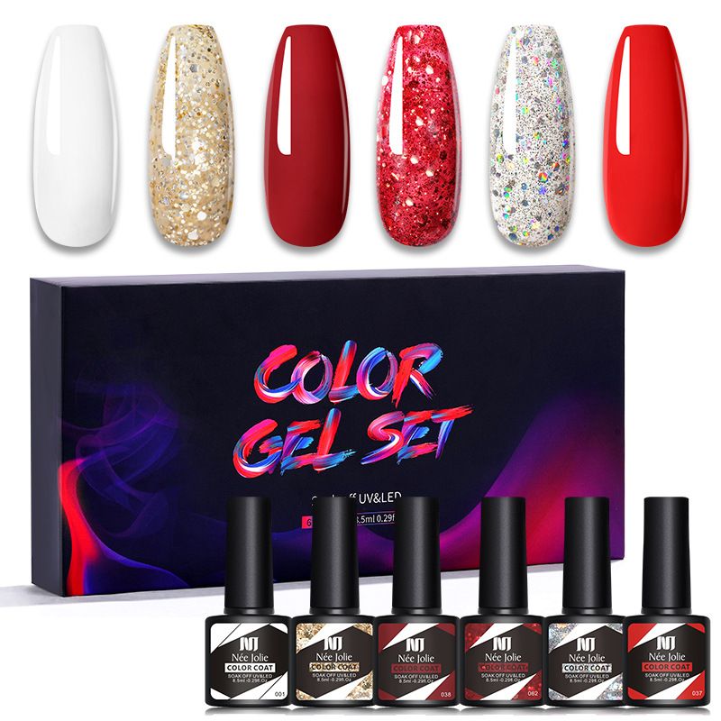 6PCS/SETS 8.5ML Gel Nail Polish Purple Green Series Color Semiperment Led UV Varnish Hybrid Matt Top Base Coat Nail Art Manicure