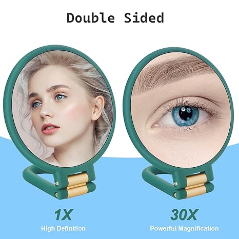 30x Magnifying Mirror, Travel Hand Mirrors with Handle - Double Side Handheld Mirror with 1X 30X Magnification & Adjustable Handle/Stand, Hand Held Foldable Travel Mirror for Makeup
