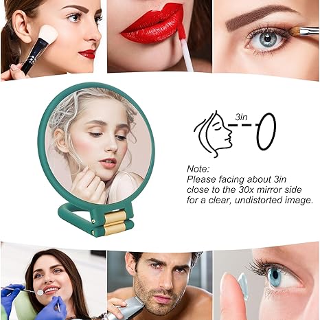 30x Magnifying Mirror, Travel Hand Mirrors with Handle - Double Side Handheld Mirror with 1X 30X Magnification & Adjustable Handle/Stand, Hand Held Foldable Travel Mirror for Makeup