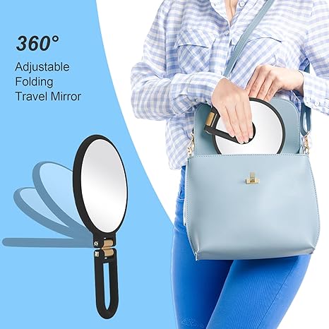 30x Magnifying Mirror, Travel Hand Mirrors with Handle - Double Side Handheld Mirror with 1X 30X Magnification & Adjustable Handle/Stand, Hand Held Foldable Travel Mirror for Makeup