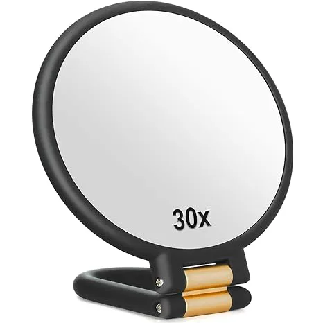 30x Magnifying Mirror, Travel Hand Mirrors with Handle - Double Side Handheld Mirror with 1X 30X Magnification & Adjustable Handle/Stand, Hand Held Foldable Travel Mirror for Makeup