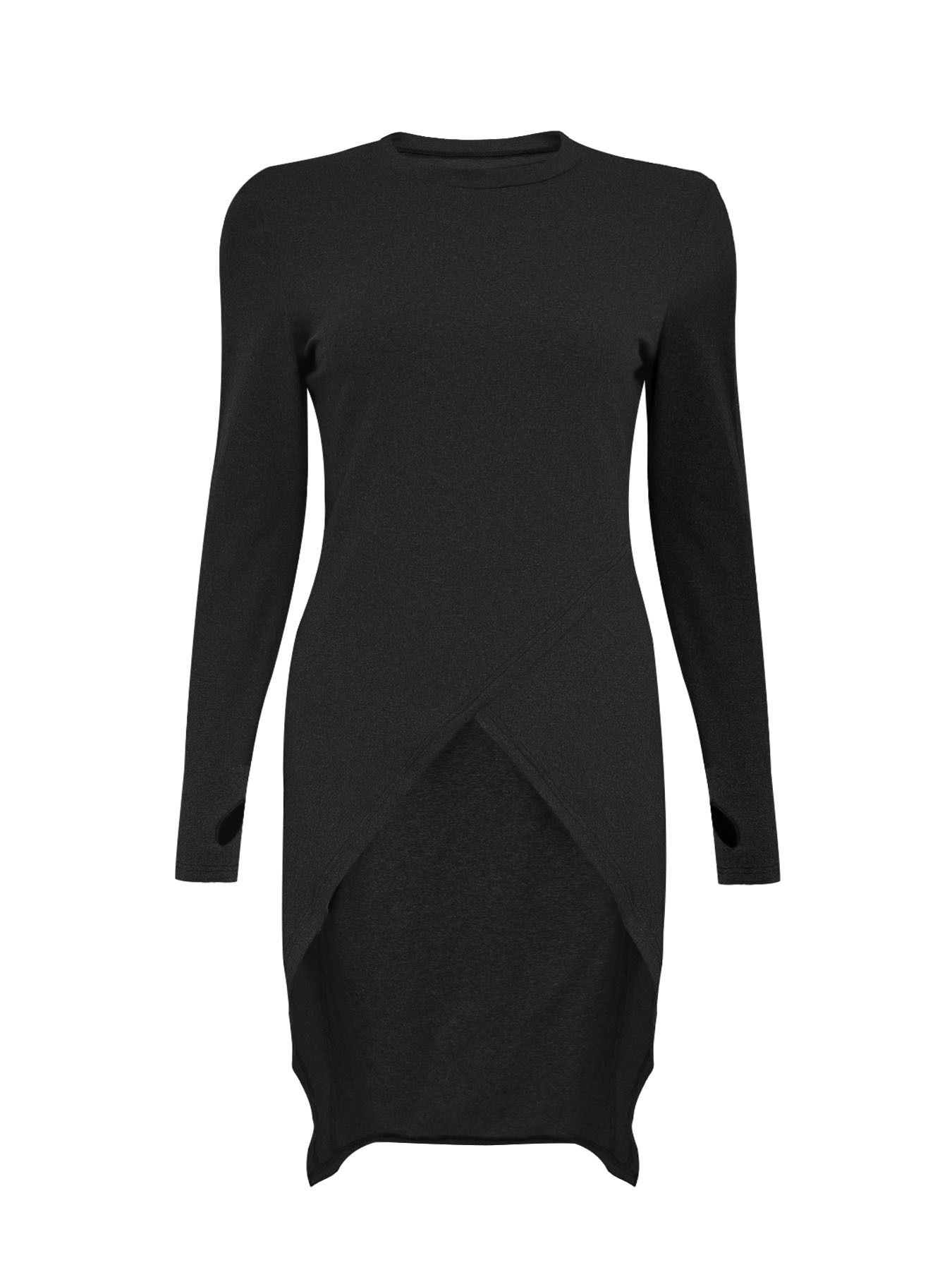 Women's High-End Basic Style T-Shirts Slim Fit Long Length Retro Artistic Design Sexy and Oversized Top for Ladies Long Sleeves Sexy Slit Round Neck Top