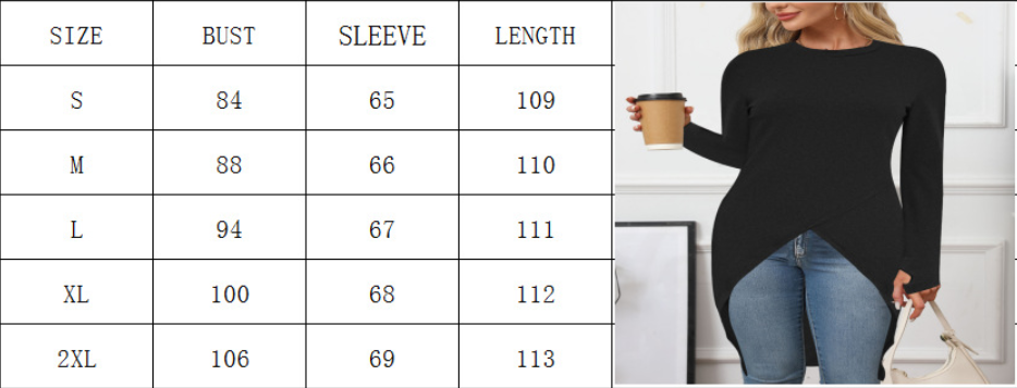 Women's High-End Basic Style T-Shirts Slim Fit Long Length Retro Artistic Design Sexy and Oversized Top for Ladies Long Sleeves Sexy Slit Round Neck Top
