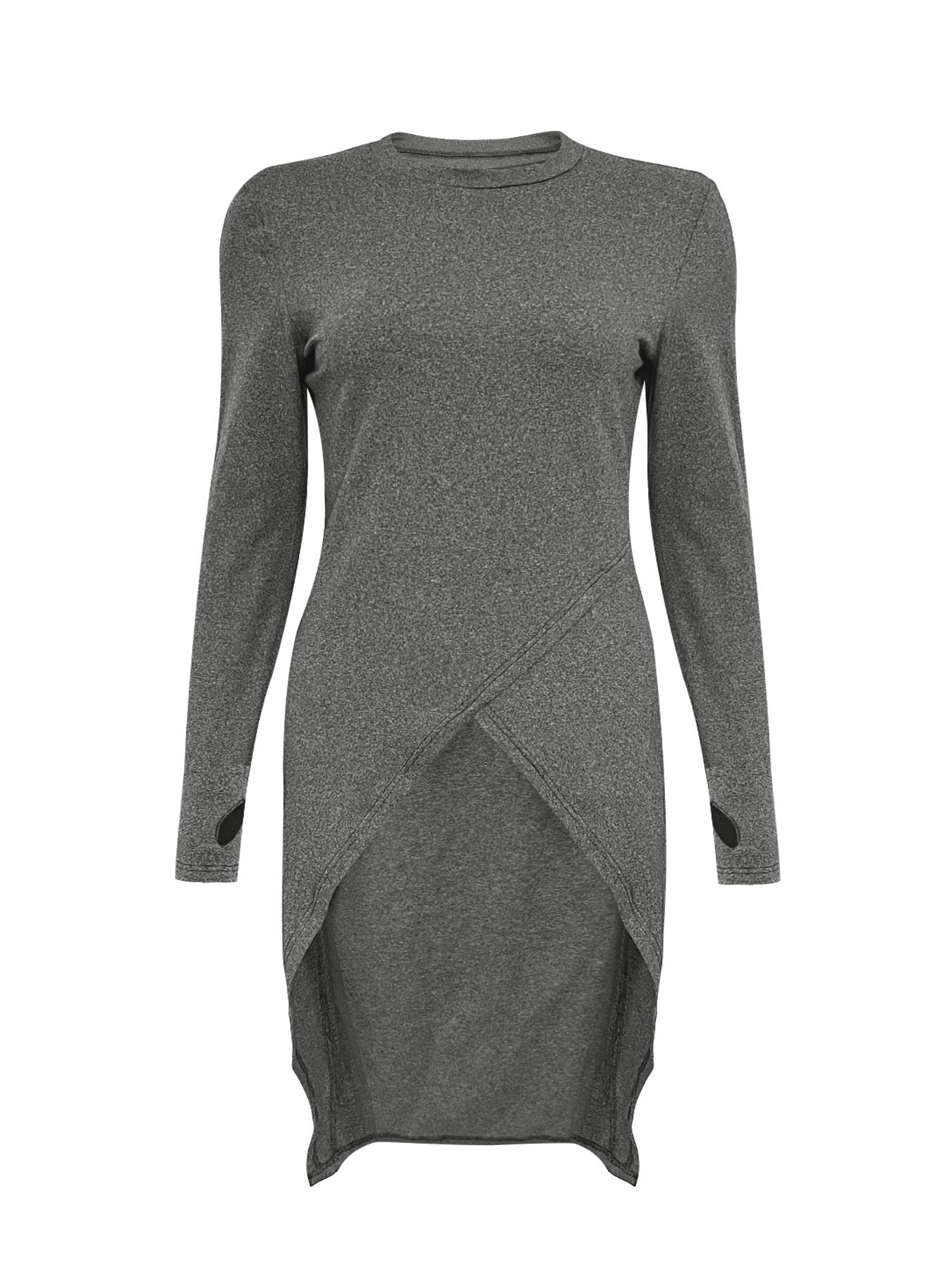 Women's High-End Basic Style T-Shirts Slim Fit Long Length Retro Artistic Design Sexy and Oversized Top for Ladies Long Sleeves Sexy Slit Round Neck Top