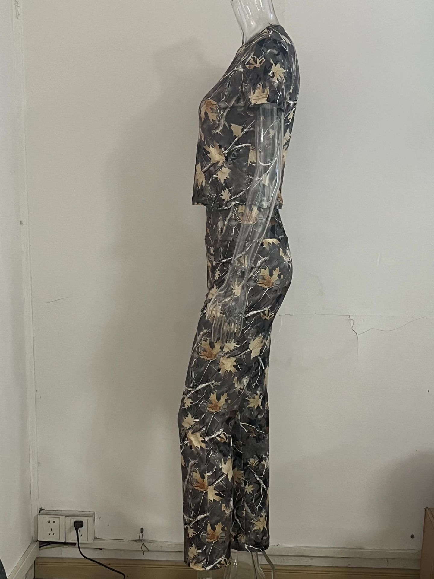 Women's Clothing Short Sleeve and Flare Pants Activewear Two Piece Set Crop Top Shirt Full Printing Women Fashion Outfit