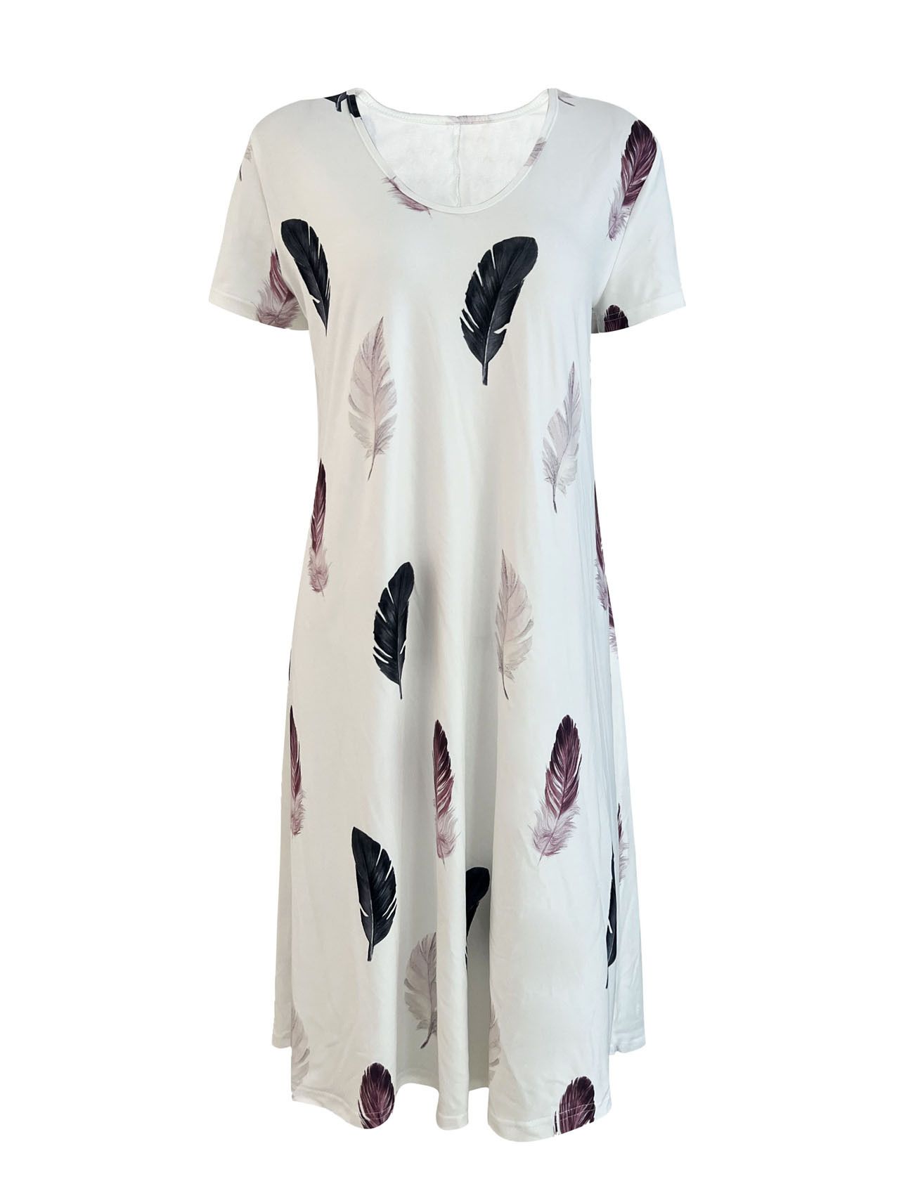 Women's Newest Leisure Style V-Neck Dress Long Knee Floral Printed Full Digital Loose Fit Short Sleeved Woven Floral Dress Sexy Summer Party Dress