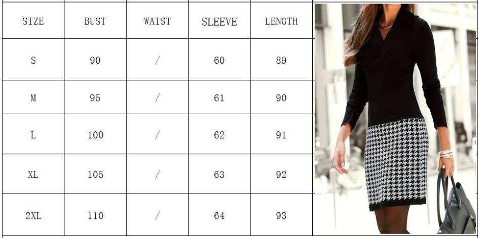 Fashion Houndstooth Printing Spliced Dresses Autumn Female Clothing Elegant V-Neck Simplicity Long Sleeve Dress Print Elegant Office Lady Dress Women's Long Dress