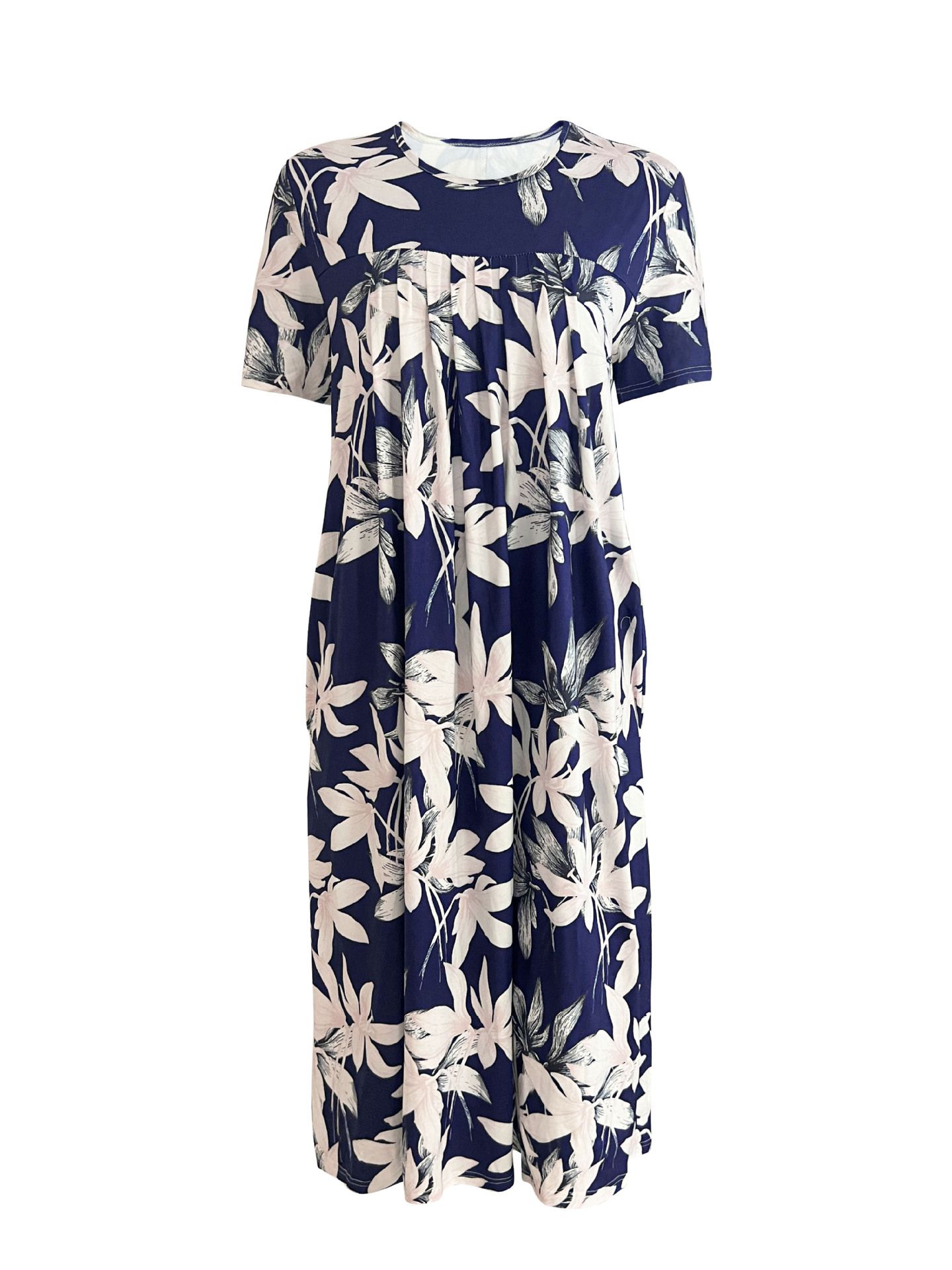 Plus Size Women's Elegant Big Swing Abaya Dress Spring Summer Short-Sleeved With Printed Neck for Women Short Sleeve Floral Printed Midi Dress