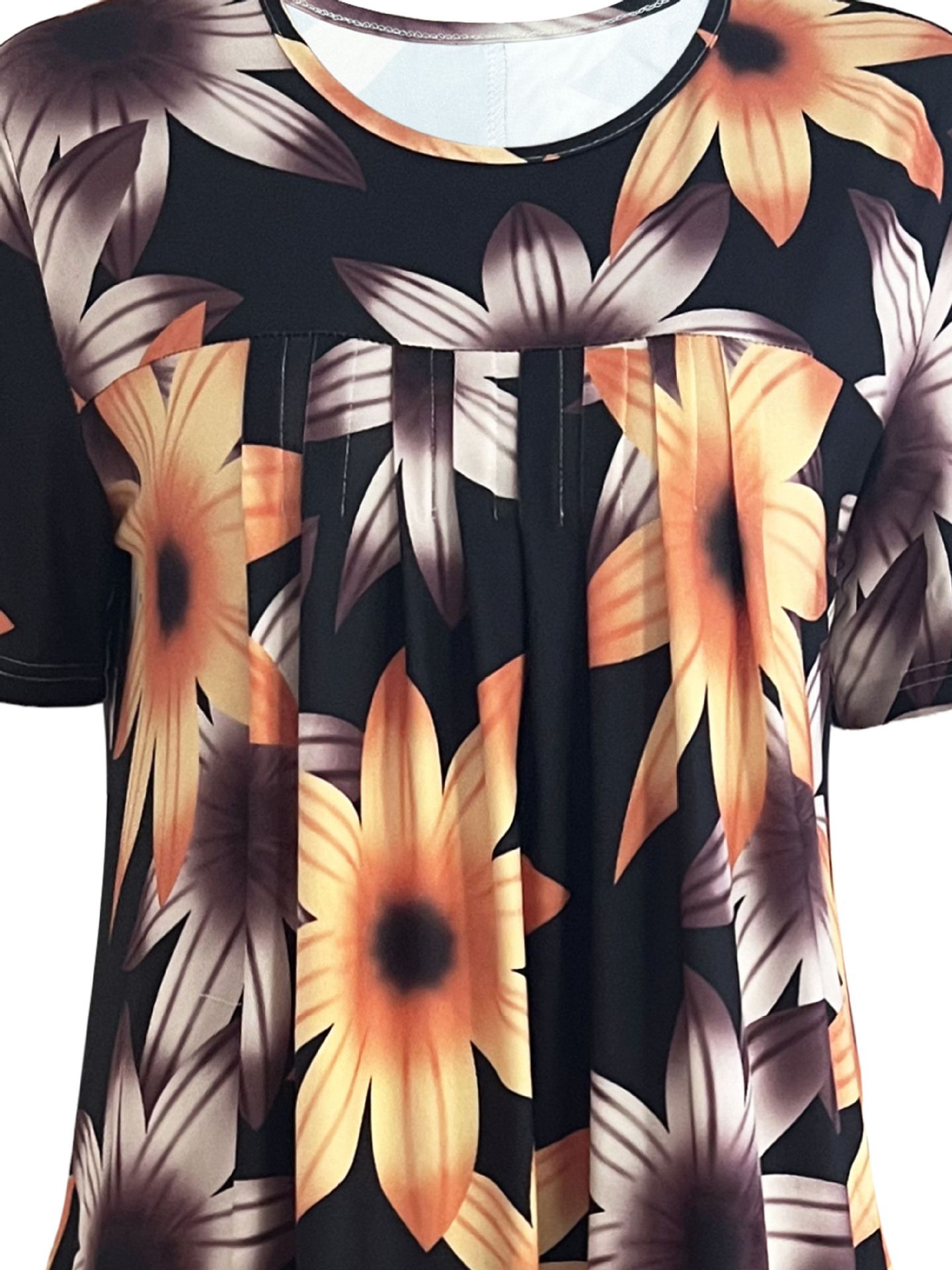 Plus Size Women's Elegant Big Swing Abaya Dress Spring Summer Short-Sleeved With Printed Neck for Women Short Sleeve Floral Printed Midi Dress