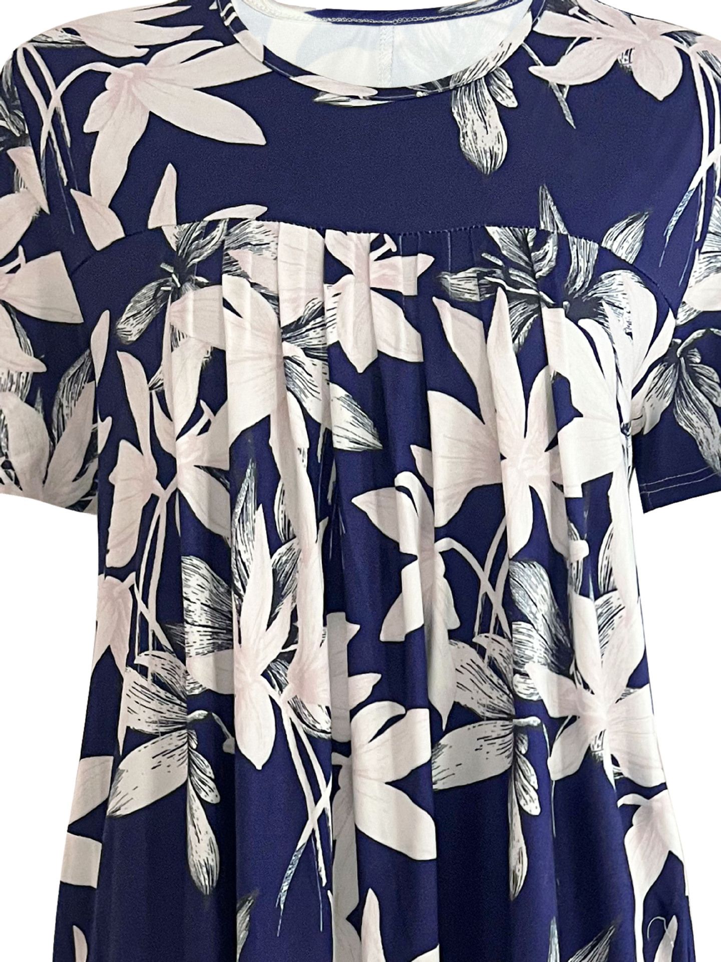 Plus Size Women's Elegant Big Swing Abaya Dress Spring Summer Short-Sleeved With Printed Neck for Women Short Sleeve Floral Printed Midi Dress