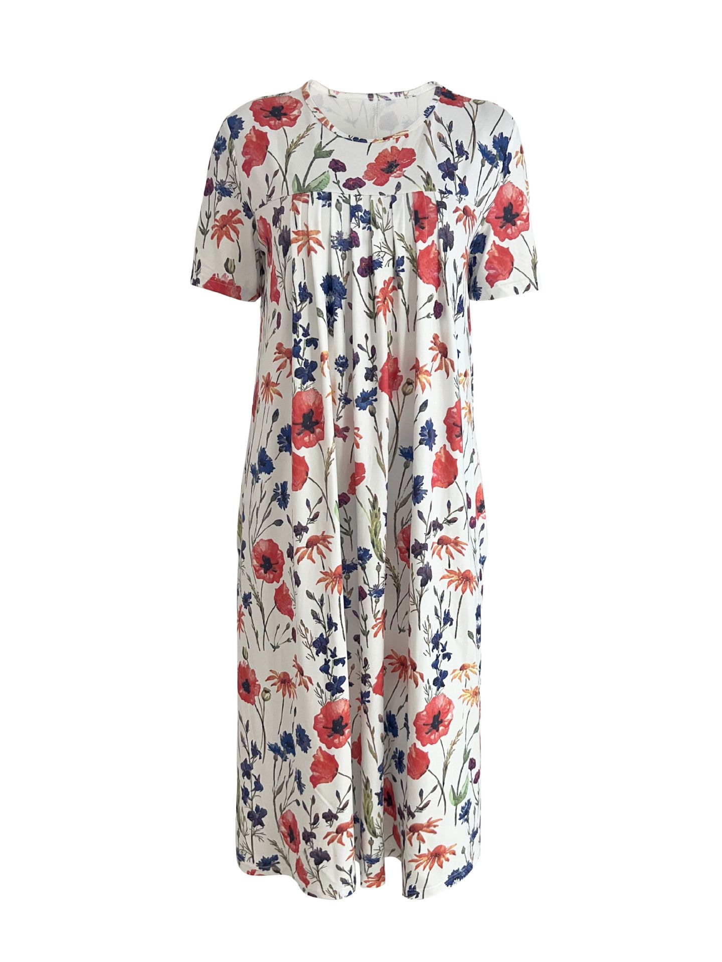 Plus Size Women's Elegant Big Swing Abaya Dress Spring Summer Short-Sleeved With Printed Neck for Women Short Sleeve Floral Printed Midi Dress