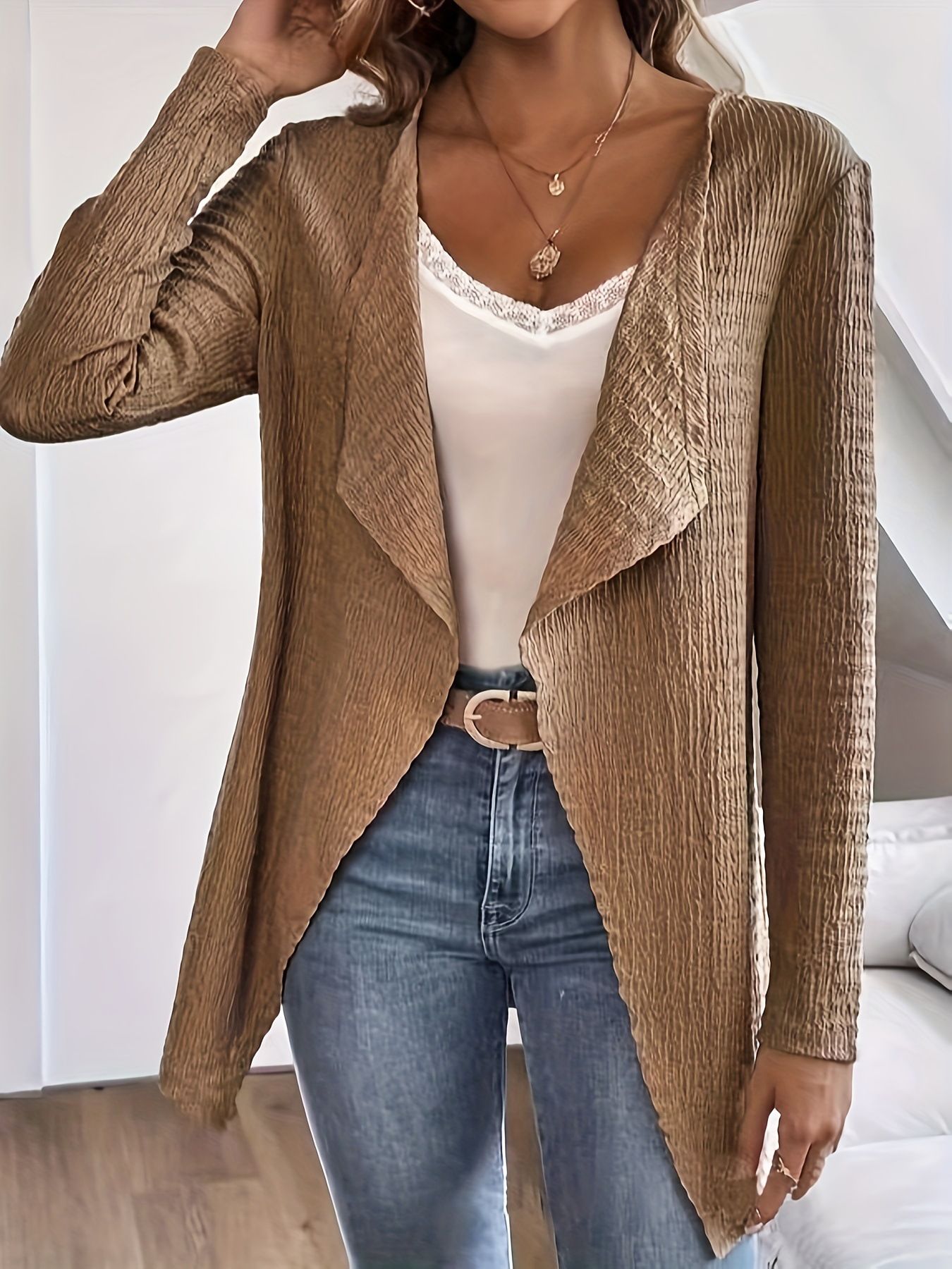 Hot Selling Women's Long Sleeve Thin Cardigan Loose Solid Color Top Plus Size Loose Knit Women's Cardigans Coat for Ladies Oversized Ribbed Knit Women's Cardigan Sweaters Open-Front Coat