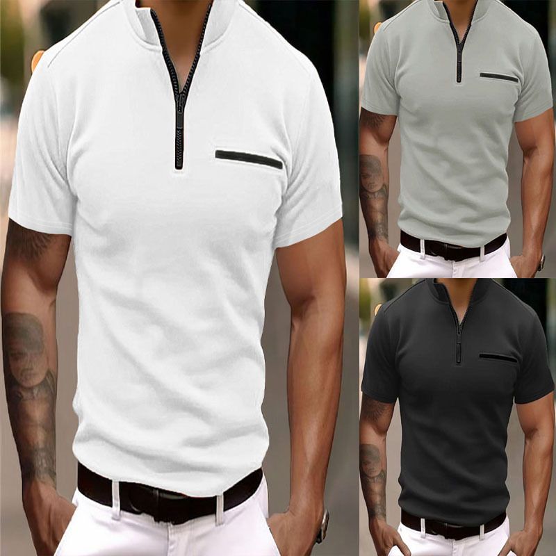 Men's Clothes Men's Knit Polo Shirt Cardigan Business Casual Men Shirt Premium Wool Blend Top Men's T-Shirt Sweatshirt Short Sleeve Slim Fit Blank Zip Golf Polo Shirts,Man Clothes