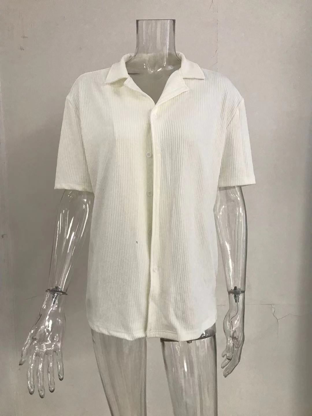 Summer Men's Casual Cardigan Top Loose Solid Color Short Sleeve Knitted Cross-Border Men t Shirt Casual Button Down Shirts for Men Cuban Collar Woven Textured Summer Beach Stretch Men Shirt