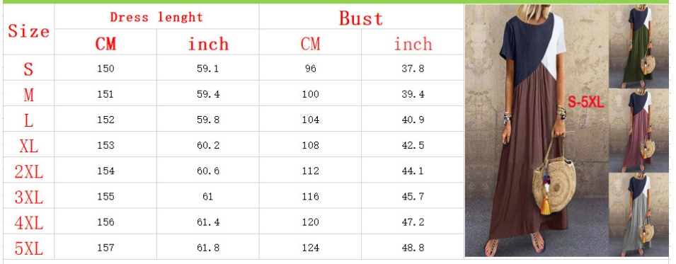 Womens Clothing Latest Design Loose Dress Summer Women Plus Size Maxi Dress Muslim Women's Summer Short Sleeve Splicing Color Loose Plus Size Women Smart Casual Dress,Woman Clothes