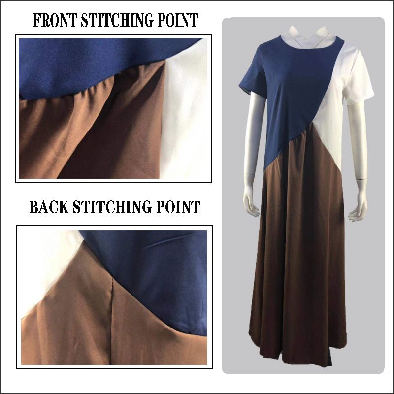 Womens Clothing Latest Design Loose Dress Summer Women Plus Size Maxi Dress Muslim Women's Summer Short Sleeve Splicing Color Loose Plus Size Women Smart Casual Dress,Woman Clothes