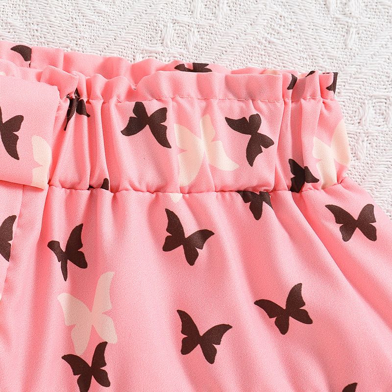 Children Girls Clothing Set Summer Bowknot Sleeveless Cotton Two Piece Suit Kids Clothes Girls Bow T-shirt + Printed Shorts Two Sets of Pantsuits Casual Outfit Baby Clothes Sets