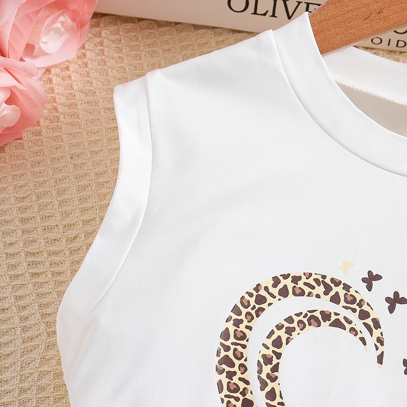 Children Girls Clothing Set Summer Bowknot Sleeveless Cotton Two Piece Suit Kids Clothes Girls Bow T-shirt + Printed Shorts Two Sets of Pantsuits Casual Outfit Baby Clothes Sets