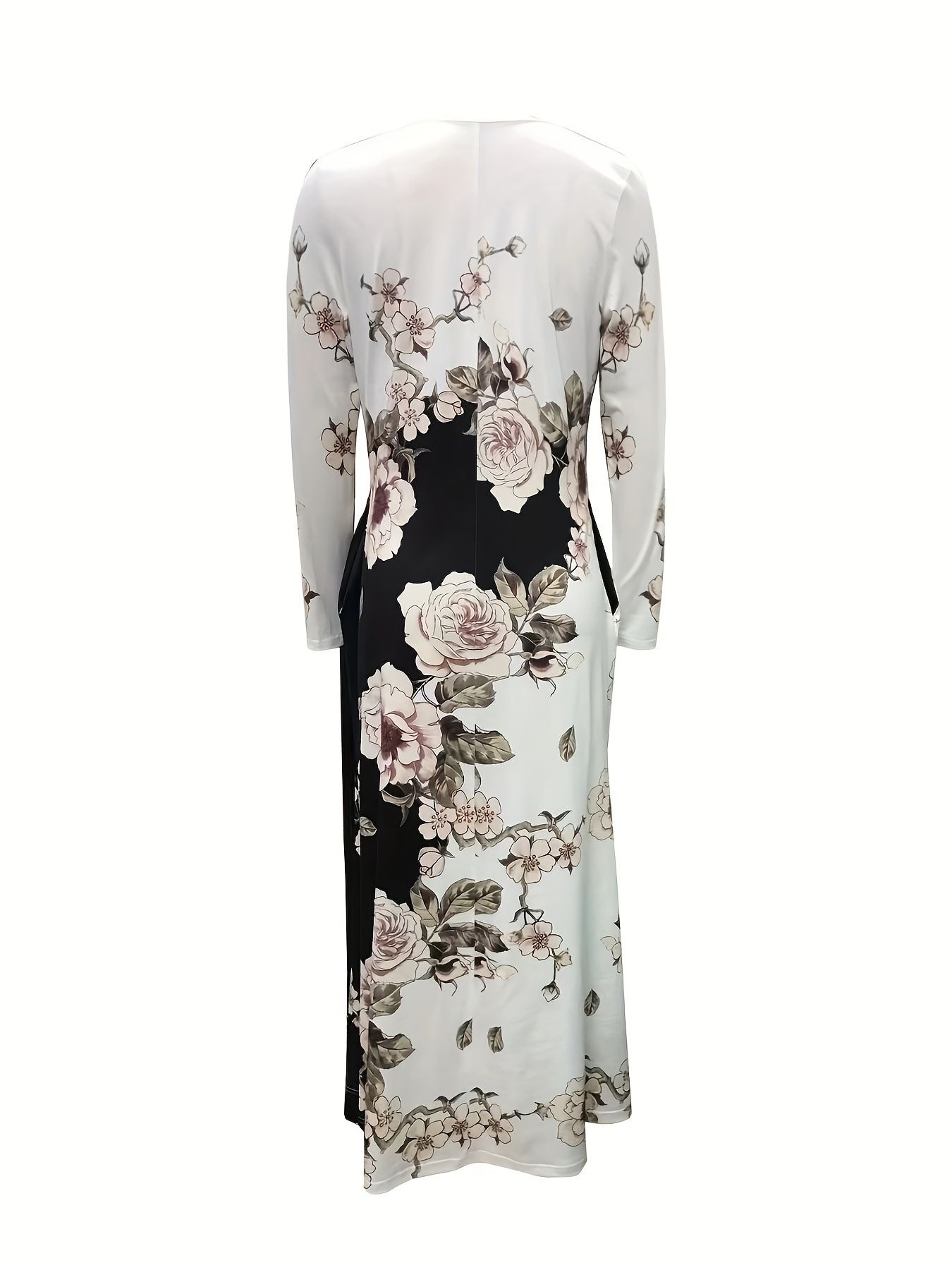 European-Style Plus-Size Women's Dress Breathable Polyester Long-Sleeve Elegant Casual Digital Print High-Waisted Slim-Fit Side Long Women Dress