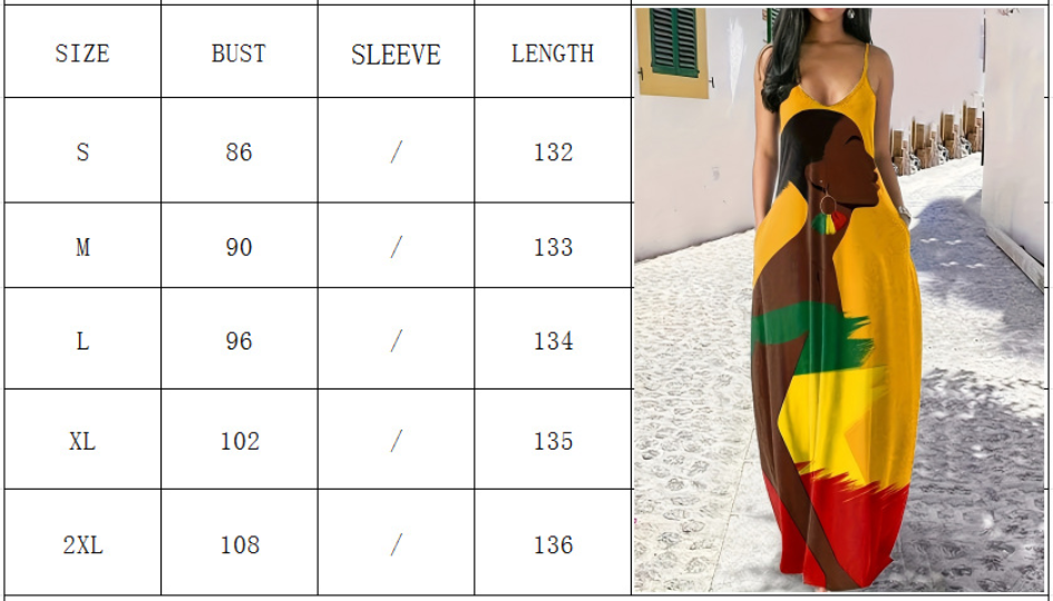 New Design Plus Size Digital Printing Fashion Floor-Length Sling Dress High Waist Style Commuting V-neck Women's Elegant Long Dresses, Women Lady Elegant Dresses,Woman Clothes