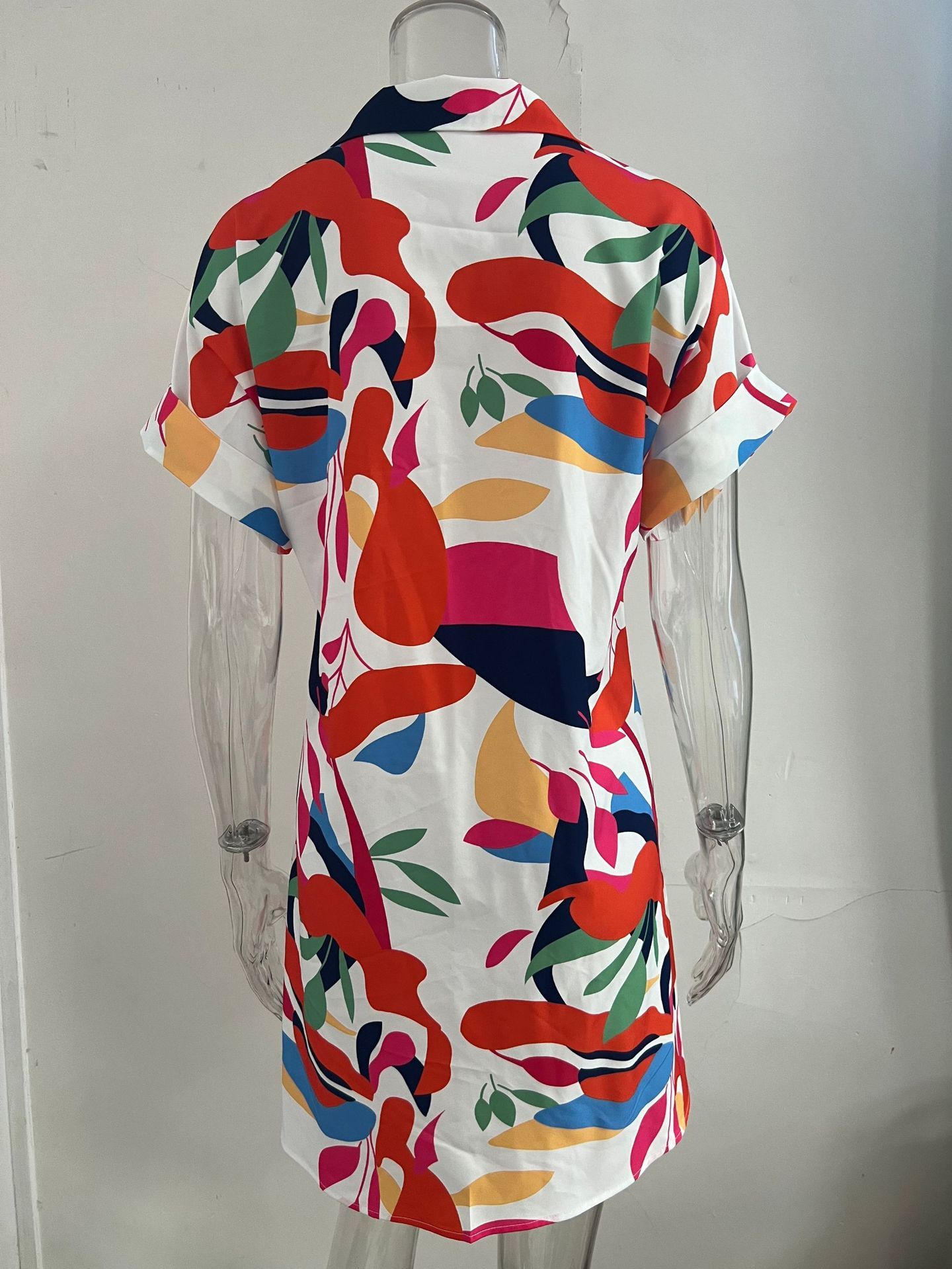 Women's Clothes Lady Elegant Dresses Women Casual Beach Holiday Floral Print Cardigan Short Sleeve Shirt Dress,Women's Summer Floral-Printed Chiffon Dress With Short Sleeves Dress