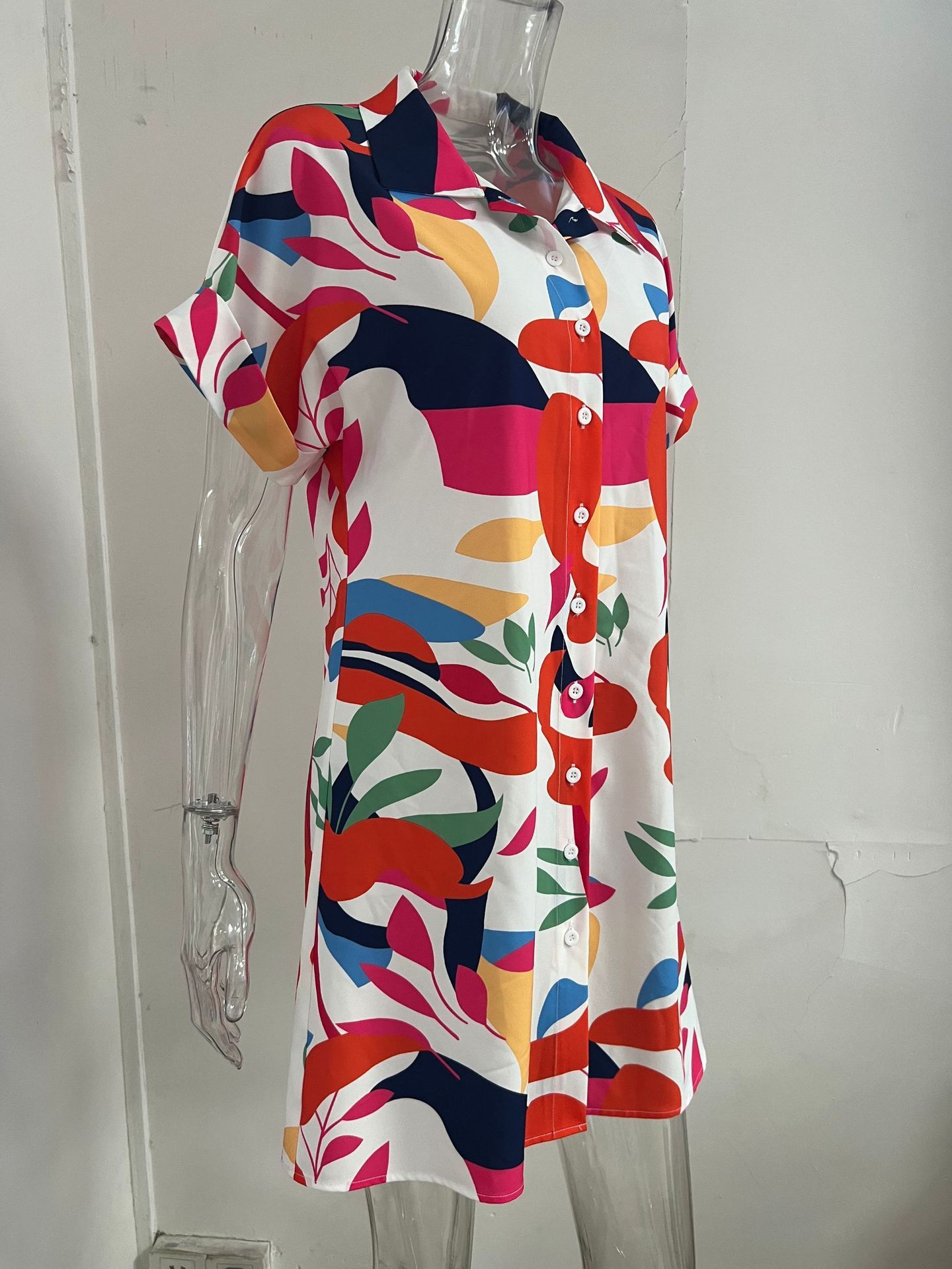 Women's Clothes Lady Elegant Dresses Women Casual Beach Holiday Floral Print Cardigan Short Sleeve Shirt Dress,Women's Summer Floral-Printed Chiffon Dress With Short Sleeves Dress