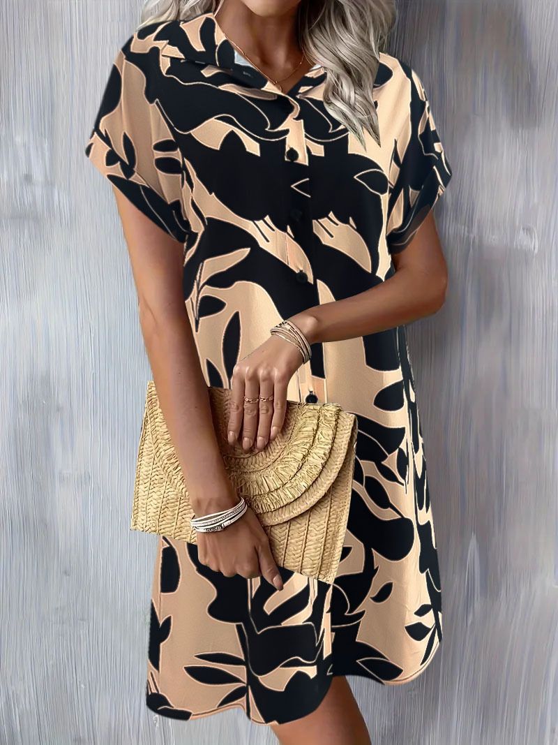 Women's Clothes Lady Elegant Dresses Women Casual Beach Holiday Floral Print Cardigan Short Sleeve Shirt Dress,Women's Summer Floral-Printed Chiffon Dress With Short Sleeves Dress