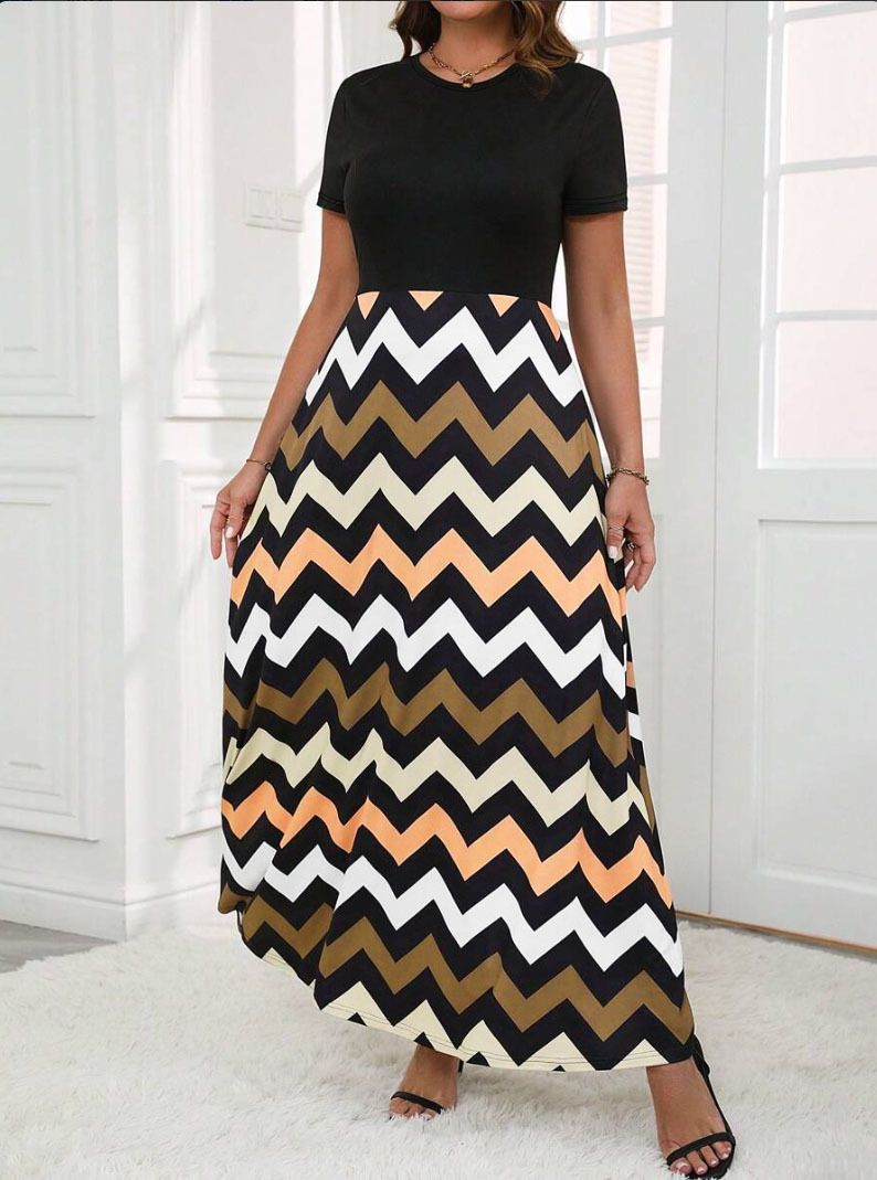 Women's Summer Casual Floor-Length Maxi Dress Short Sleeve Loose Fit Anti-Static Front Pockets Digital Printing Natural Waist Women Striped Maxi Dress with Print Patterns Fitness Sportswear