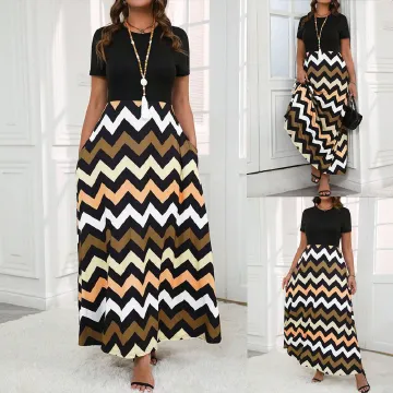 Women's Summer Floor-Length Maxi Dress Short Sleeve Loose Fit Anti-Static Front Pockets Digital Printing Natural Waist Women Striped Maxi Dress with Print Patterns Fitness Sportswear,Woman Clothes
