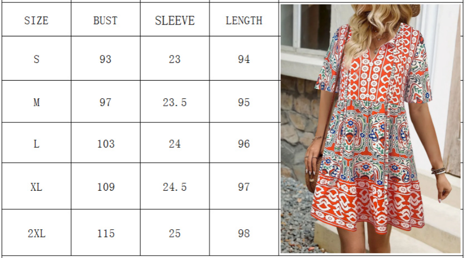 Summer Women's Dresses Fashion Office Lady Dress V-neck Printed Casual Vacation Vestidos Vintage Elegant Female's Vestido,Bohemian Print Tie Neck Ruffle Hem Women Short Dress