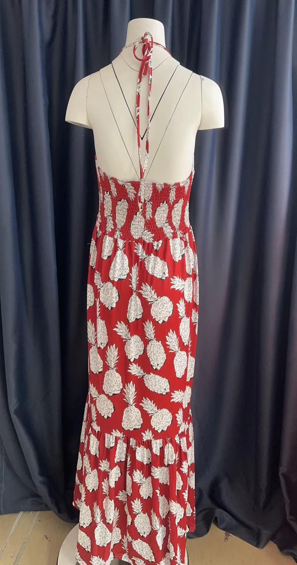 Summer Street Halter With Chest Halter V-neck Print Travel Beach Sexy Fashion Casual Dress Fashion Floral Print Halter Dress Women Vent Bohemian Beach Dress Summer Wear Dress
