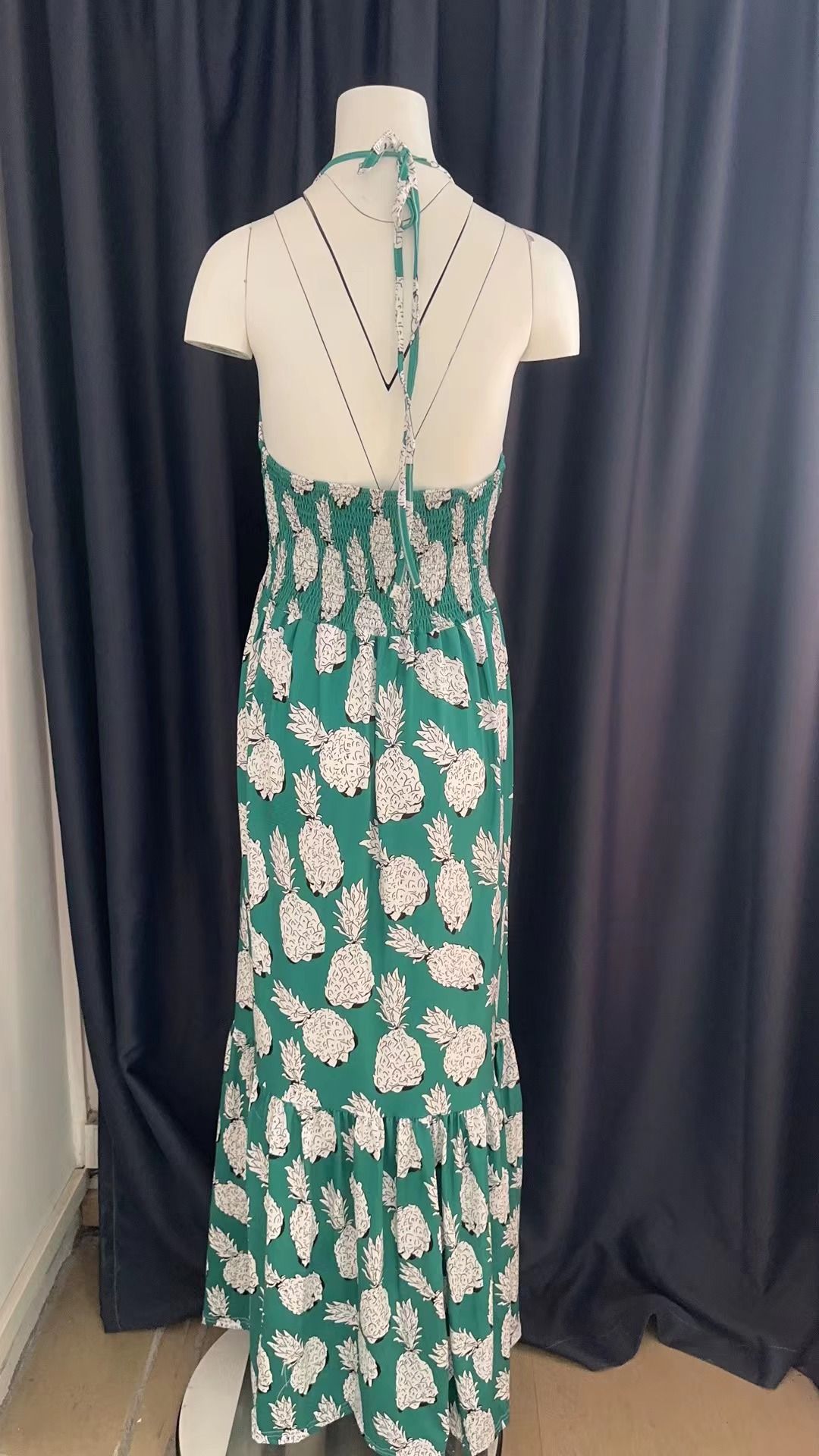 Summer Street Halter With Chest Halter V-neck Print Travel Beach Sexy Fashion Casual Dress Fashion Floral Print Halter Dress Women Vent Bohemian Beach Dress Summer Wear Dress