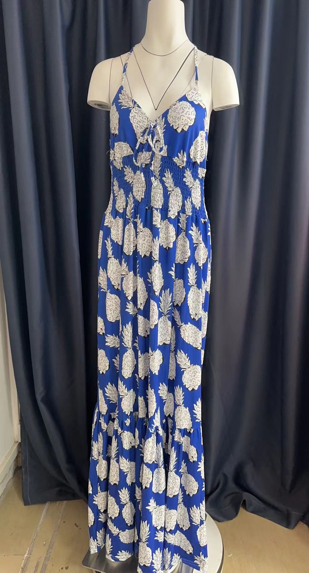 Summer Street Halter With Chest Halter V-neck Print Travel Beach Sexy Fashion Casual Dress Fashion Floral Print Halter Dress Women Vent Bohemian Beach Dress Summer Wear Dress