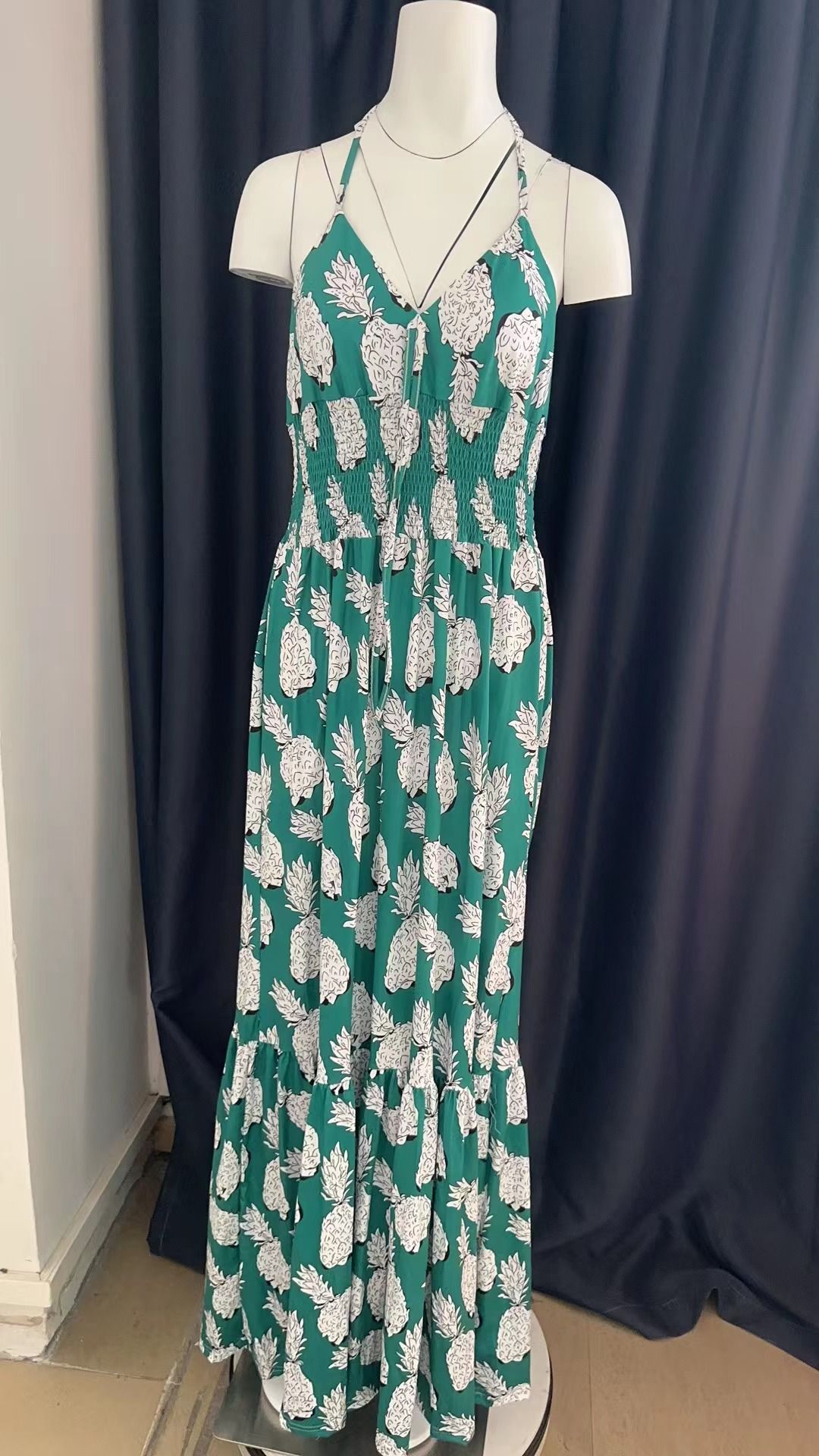 Summer Street Halter With Chest Halter V-neck Print Travel Beach Sexy Fashion Casual Dress Fashion Floral Print Halter Dress Women Vent Bohemian Beach Dress Summer Wear Dress