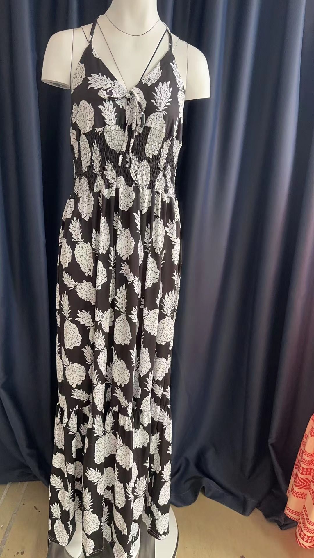 Summer Street Halter With Chest Halter V-neck Print Travel Beach Sexy Fashion Casual Dress Fashion Floral Print Halter Dress Women Vent Bohemian Beach Dress Summer Wear Dress