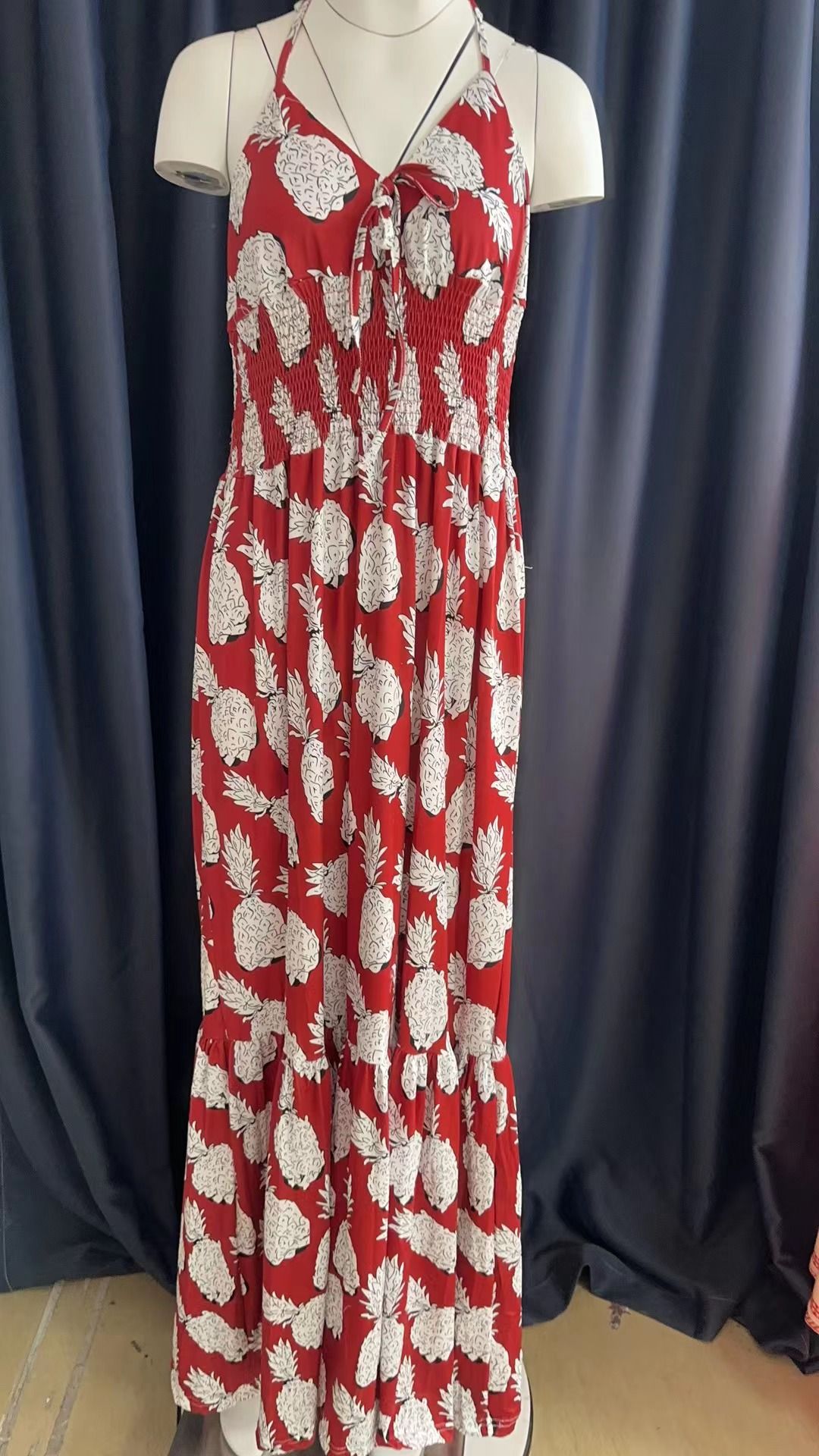 Summer Street Halter With Chest Halter V-neck Print Travel Beach Sexy Fashion Casual Dress Fashion Floral Print Halter Dress Women Vent Bohemian Beach Dress Summer Wear Dress