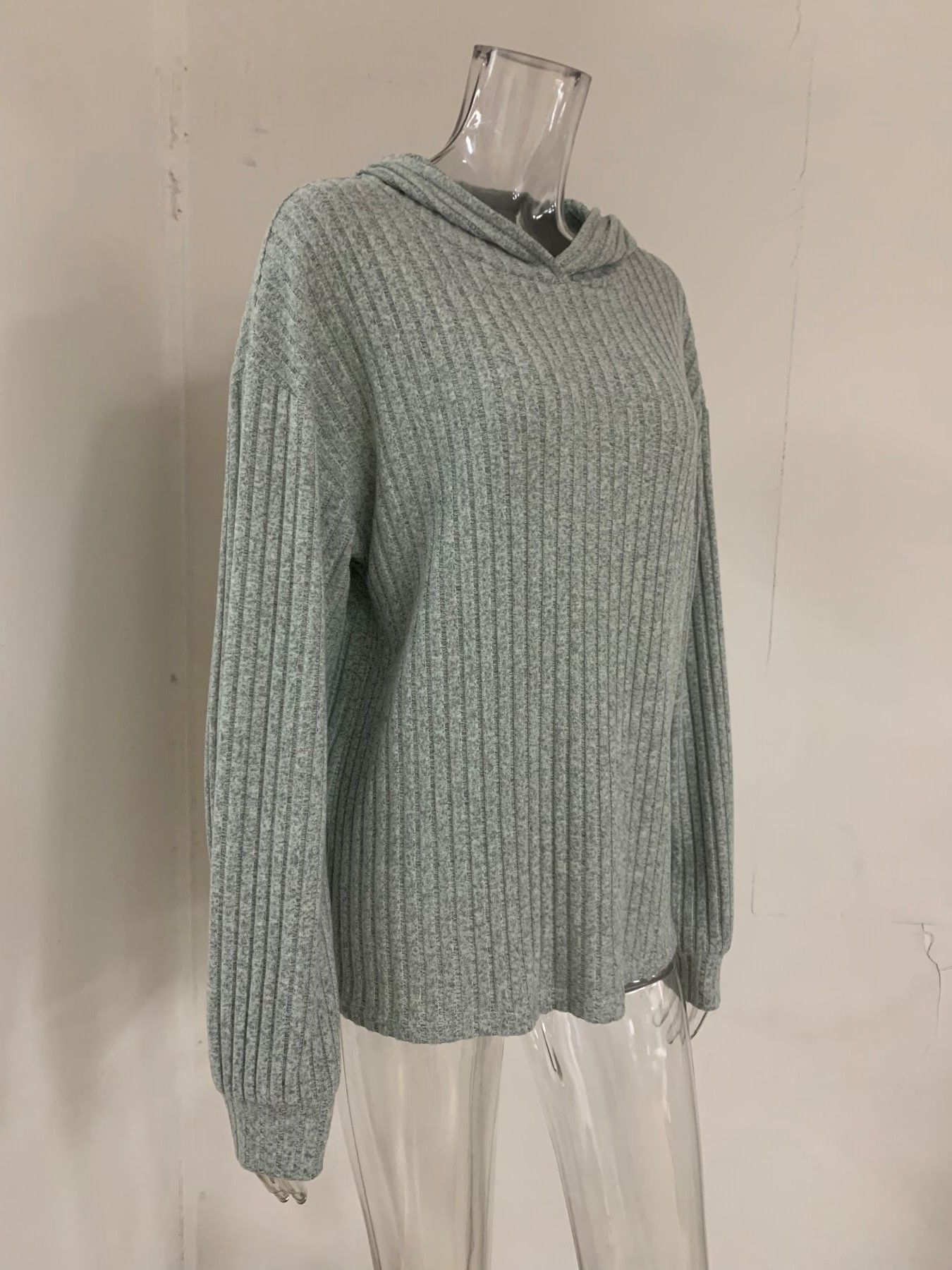 Autumn Winter Collection Women's Loose Fit V Neck Hooded T-Shirt Brushed Knitted Plus Size New Pure Color Front Jumper Long Sleeve Pullover Cotton Knitted Sweater Hoodie Sweatshirts & Hoodies